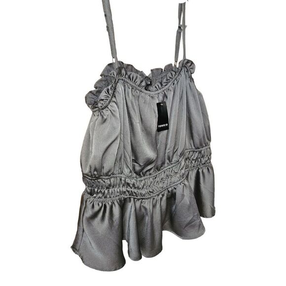 NEW Torrid Plus Size Peplum Satin Square Neck Crop Cami In Dark Silver. - Picture 6 of 15